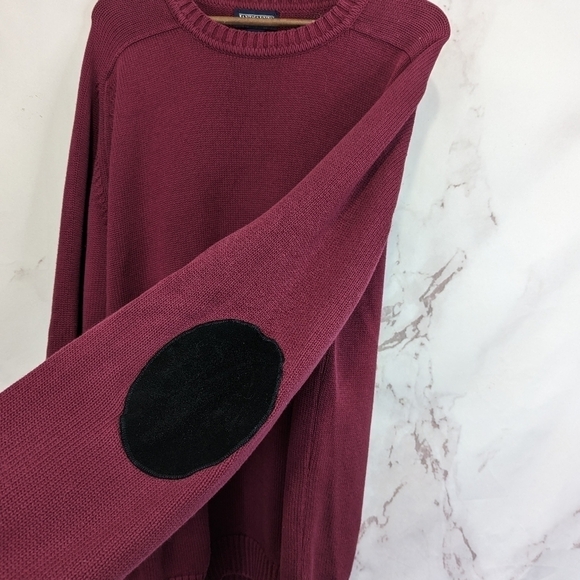 Lands End Sweater Elbow Patches Mens XL Tall Vintage Red Cotton Crew Nec… - Picture 1 of 11